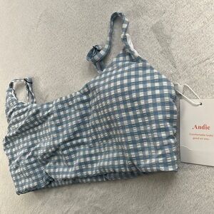 Andie Gingham Bikini Top in Blue and White